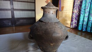 【 中国　古美術品 】 骨董品　古代中国灰陶土偶壺　土偶　先史時代　灰陶　発掘品　夏代　殷代　