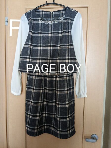 上品☆【PAGEBOY 】セットアップ風ワンピースチュニック チェック柄 グレー F