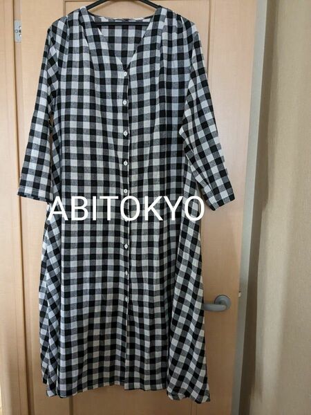 お値下げしました☆【ABITOKYO】ブロックチェック柄前開きロングワンピース　ブラック