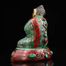 秘蔵 中國 清代 チベット仏教 銅製 彩繪嵌寶石 自在仏 仏像 仏教古美術 供養品 置物 時代物 古美術品 NW179_画像8