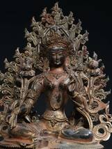 仏像 秘蔵 中國 清代 チベット仏教 銅製塗金 緑度母 仏教美術 細密造 置物 時代物 中国古美術 YF170_画像3