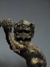旧蔵 中國 清代 古銅彫 銅製塗金 獅子繍球香炉一對 香道具 時代物 中國古美術 賞物 極細工 置物 擺件 唐物 YF50_画像5