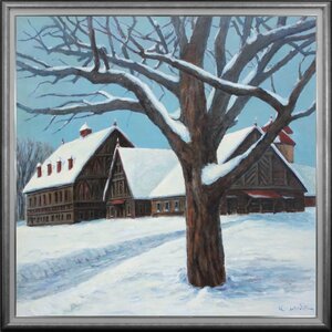 Art hand Auction Kaoru Uchida Winter Trees and Buildings 2 (Hokkaido University Farm) Oil Painting [Authentic Guarantee] Painting - Hokkaido Gallery, Painting, Oil painting, Nature, Landscape painting