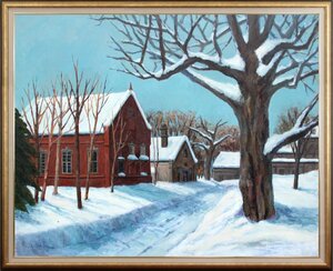 Art hand Auction Kaoru Uchida Winter Trees and Buildings (Hokkaido University Farm) Oil Painting [Authenticity Guaranteed] Painting - Hokkaido Gallery, painting, oil painting, Nature, Landscape painting