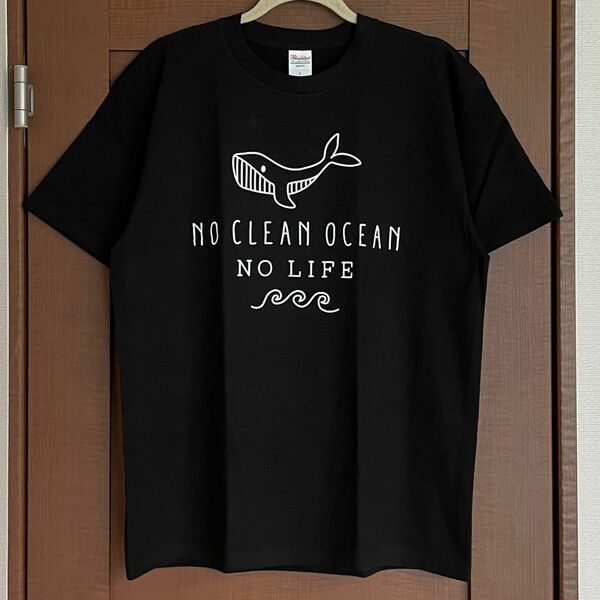 Tシャツ くじら メンズ レディース Lサイズ 鯨 クジラティシャツ ブラック 半袖 黒