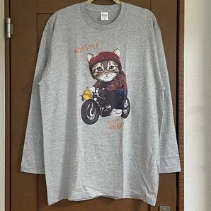 Tシャツ 猫 メンズ レディース XXLサイズ 長袖 ティシャツ グレー