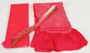 小物38　正絹　帯締め帯揚げセット　ショッキングピンク色系　伊達衿セット　総絞り