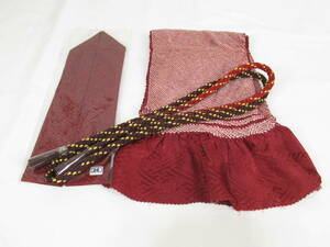 小物32　正絹　帯締め帯揚げセット　振袖用　あずき色系　伊達衿セット　総絞り