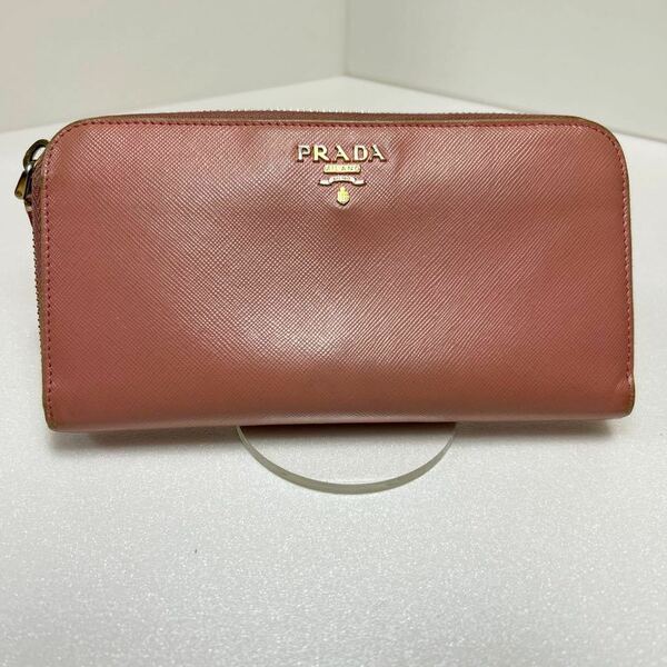 ☆PRADA プラダ☆　長財布　ラウンドファスナー　サフィアーノレザー　小銭入れ有　ロゴ刻印　ピンク　MADE IN ITALY【USED】1211