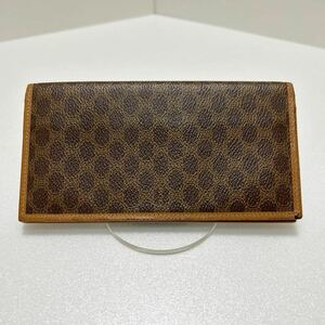 ◆CELINE セリーヌ◆　長財布　札入れ　二つ折り　マカダム柄 　PVCレザー　小銭入れ無　通しマチ 【USED】1226