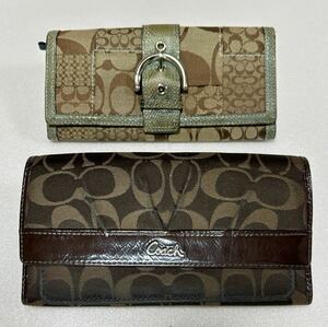 COACH　コーチ　長財布 2点セット　シグネチャー　キャンバス×レザー　ロゴ金具 　ロングウォレット【USED】