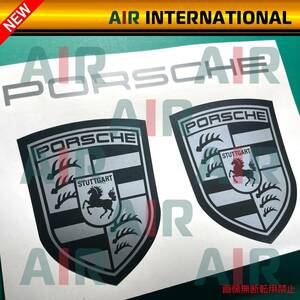 【AIR int'l製品】　PORSCHE emblem　ポルシェ　エンブレムステッカー　マットシルバー　2枚セット