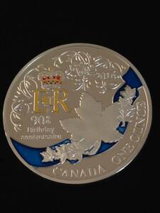 Z165-16)海外丸形記念銀貨、コイン、メダル*2016年カナダ紅葉　モミジ*参考品1枚　表面カラー、裏シルバー