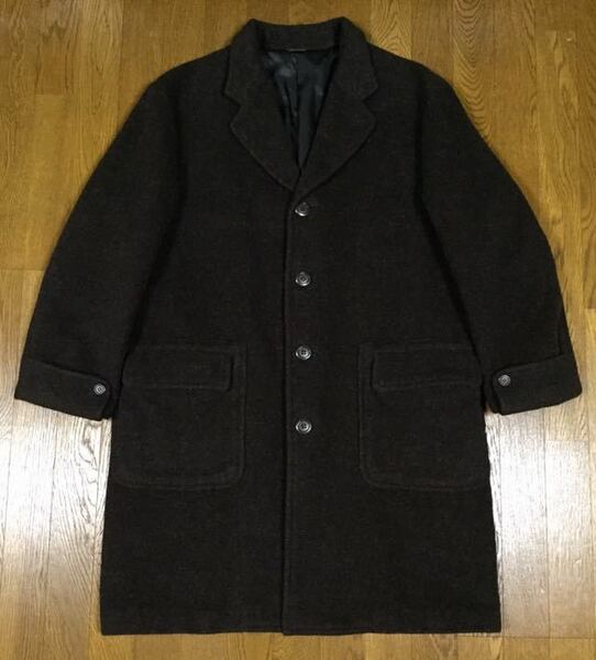 美品「SAN PELLEGRINO」イタリア製高級生地 モヘヤ混 ウールコート ロングコート Dark-Brown SIZE:M