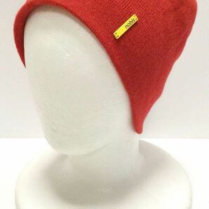 新品「nobis」“Mr./Ms. NO STYLE” ロゴプレートデザイン アクリル100% ハイゲージ ニットキャップ SIZE:UN Tomato-Red ②