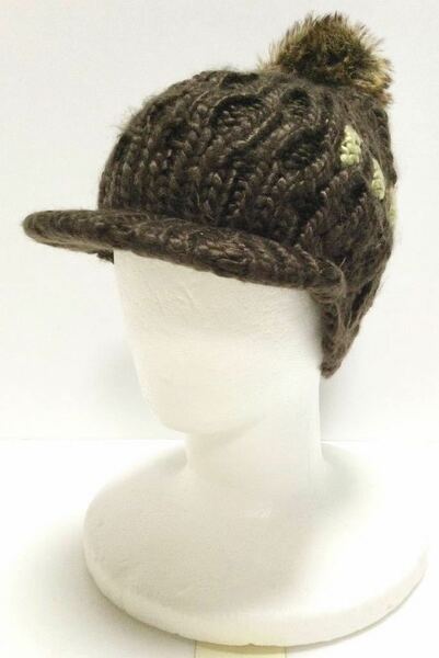 新品「nobis」“HONEY(Hat)”ケーブル編み アクリル100% ローゲージ ニットキャップ SIZE:UN Chocolate ②