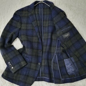 バーバリーブラックレーベル【至高の逸品】BURBERRY BLACK LABEL テーラードジャケット ツイード ウール ネイビー グレー チェック 2B M