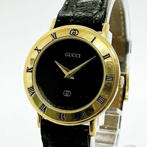 12289 グッチ GUCCI 3000L レディース 腕時計 不動 ジャンク クォーツ 電池式 QZ 革ベルト レザー オールドグッチ ヴィンテージ