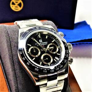 送料無料・新品・パガーニデザイン・メンズ・セイコー製VK63クロノグラフクオーツ式腕時計 ・オマージュウオッチ・ステンレス・ブラック