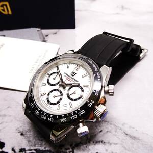 送料無料・新品・パガーニデザイン・メンズ・セイコー製VK63クロノグラフクオーツ式腕時計 ・ラバーストラップ・ホワイト文字盤モデル