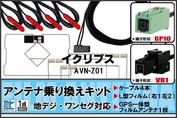 フィルムアンテナ GPS一体型 ケーブル セット イクリプス ECLIPSE DTVF12 同等品 AVN-Z01 VR1 地デジ ワンセグ フルセグ 受信