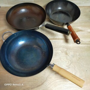 鉄フライパン フライパン　炒め鍋　天ぷら鍋 片手鍋 中華鍋　調理器具　3個セット