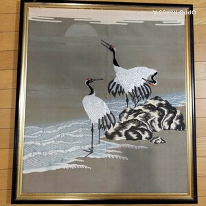 絵画 書画 鶴の絵　美術品　つる　額付き　フレーム　アクリル板　