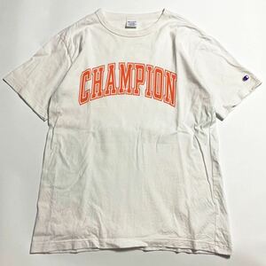 Champion ☆ アーチロゴ オレンジ プリント Tシャツ 半袖 ホワイト XL アメカジ スポーツ ストリート カジュアル 古着 チャンピオン■SAP31