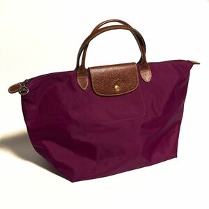 LONGCHAMP ☆ ナイロン トートバッグ ハンドバッグ パープル 紫 M 相当 大人カジュアル オフィス デイリーユース ロンシャン ■SBA23