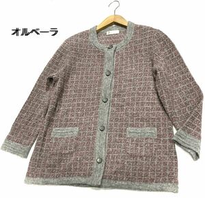 オルベーラ★東京白ゆり會 日本製（L）ウール×ナイロン ニット カーディガン/グレー系 美品