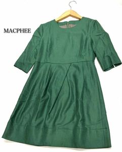 MACPHEE★マカフィー★トゥモローランド （38）ウール100% 五分袖 ワンピース/グリーン 美品 