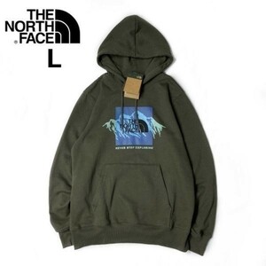 1円～!売切!【正規新品】THE NORTH FACE◆NOV GRAPHIC HOODIE パーカー ボックスロゴ US限定 裏起毛 男女兼用 キャンプ(L)カーキ 181130-33