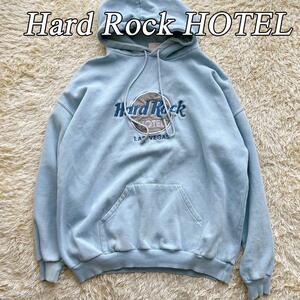 希少 Hard Rock HOTEL ハードロックホテル パーカー ラスベガス 水色 USA製 スウェット トレーナー LAS VEGAS