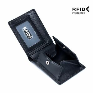 ブラック　牛分割革　二つ折り財布　折り畳み財布　スキミング防止　RFID　メンズ