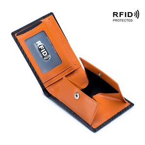 オレンジ 牛分割革 二つ折り財布 折り畳み財布 スキミング防止 RFID メンズ