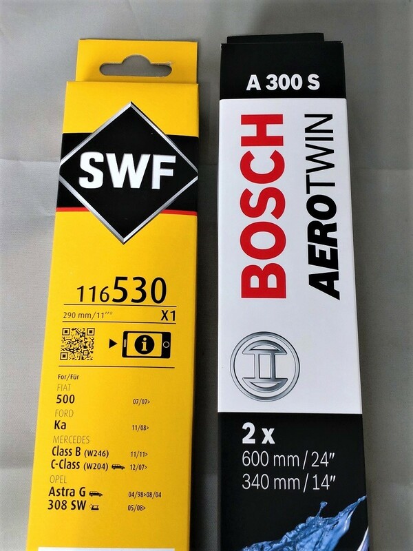 FIAT フィアット 500(312) 右ハンドル ＜ワイパーブレード 前後１台分＞ 前 600+350MM「BOSCH」A300S 後 290MM「SWF」116530