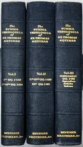 y1230-21. ST. THOMAS AQUINAS THEOLOGICAL SUPREME Vol.1~3/宗教/神学/思想/洋書/ハードカバー/ディスプレイ/紺色/ネイビー