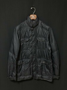 ◆HUNTING WORLD ハンティングワールド レザートリム ダウンジャケット フィールドジャケット型　サイズ54　ブラック