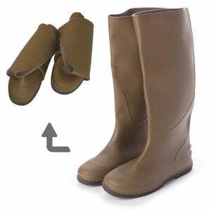  new goods folding rain boots 26.5cm - 27.0cm khaki pa Cub ru folding circle .. storage mobile boots rain shoes . slide bottom disaster prevention men's 19044