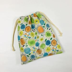 【即決】ハンドメイド 大きな巾着袋 水彩 花柄 コットンリネン