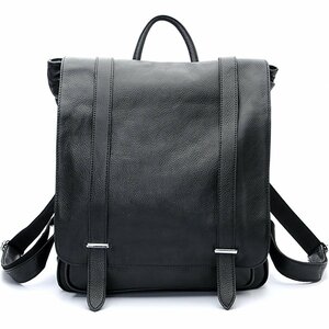 TIDING 黒系シック 本革 メンズ リュックサック ディパック バックパック 牛革 シュリンクレザー A4対応 14PC 通勤通学 カジュアル 潮牛