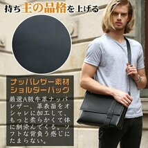 TIDING 厳選牛革 ナッパレザー メンズ 本革 ショルダーバッグ A4対応 13PC メッセンジャーバッグ 軽量 自転車 鞄 黒 潮牛_画像2