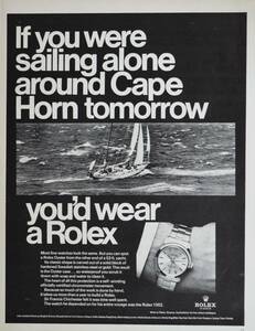 稀少・広告！1967年ロレックス 時計広告/Rolex Oyster 1002/Watch/Cape Horn/ヨット/K