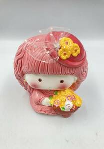【未使用】貯金箱　陶器人形　陶器　人形　MARCHEN FAMILY　A65-100　キャロルバンク　ピンク　KOTOBUKI　女の子　子猫　フリル　花