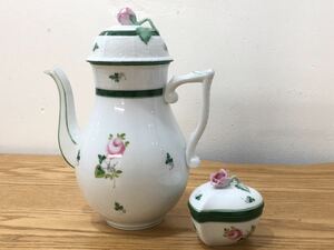 D3L025◆美品◆ ヘレンド HEREND ウィーンの薔薇 コーヒーポット ハートボックス 小物 ボンボン入れ 合計2点セット