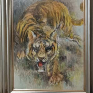 絵画日本画、6号サイズ、虎、真作