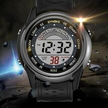 新品 SYNOKEスポーツデジタル 防水 デジタルストップウォッチ メンズ腕時計 9032 ブラック_画像4