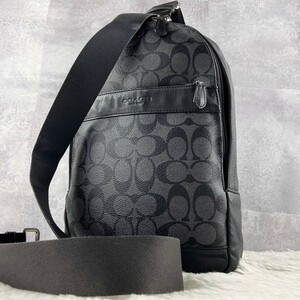 1円 極美品 COACH コーチ ボディバッグ ウエストポーチ ウエストバッグ ショルダーバッグ PVC レザー シグネチャー メッシュ ファスナー 黒