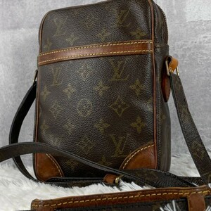 1円~ 極美品 ルイヴィトン LOUISVUITTON ショルダーバッグ サコッシュ ポシェット PVC ヌメ革 モノグラム ダヌーブ 斜め掛け ファスナー 茶