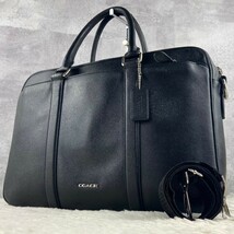 1円~ 極美品 COACH コーチ A4 通勤 通学 書類 メンズ ビジネスバッグ ブリーフケース ショルダー メトロポリタン オールレザー 斜め掛け 紺_画像1